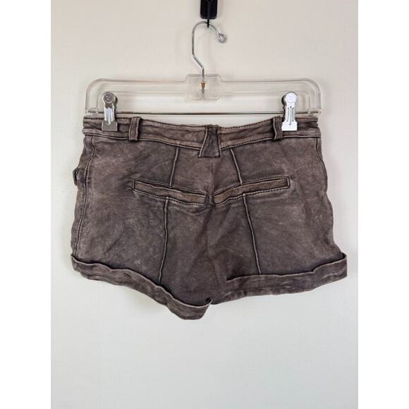 Doma Lamb Leather Mini Shorts 28" S Grey Brown Washed Vintage Finish $500 - Picture 2 of 16